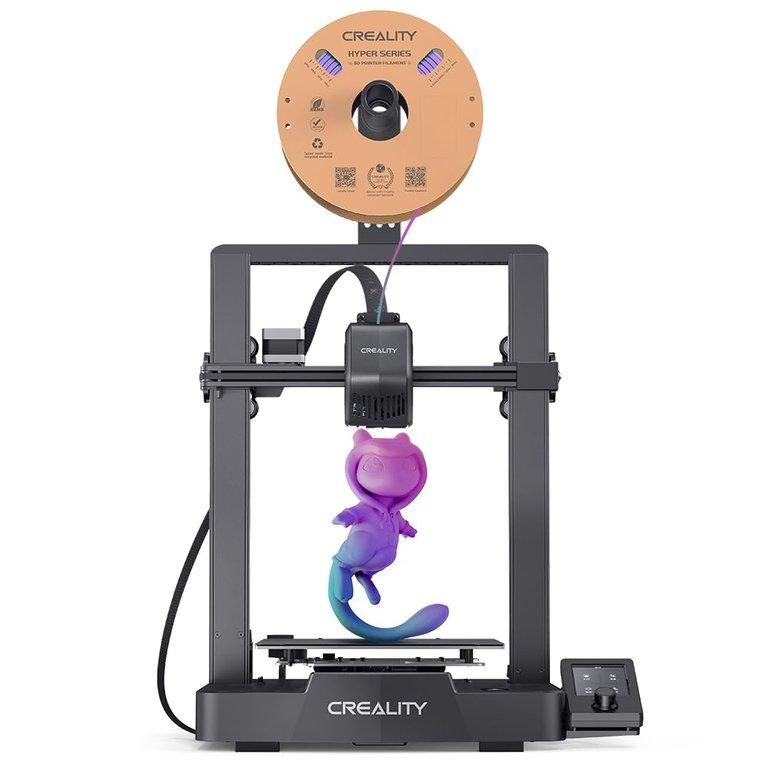 Ejemplo de impresora 3D abierta con cama PEI, pantalla y rollo arriba